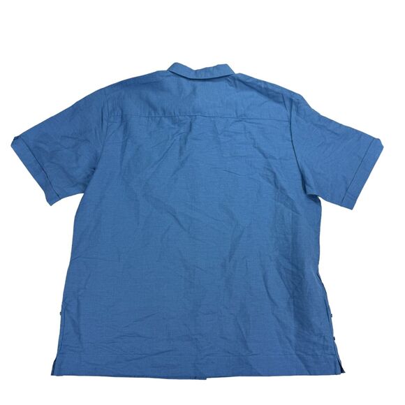 Cubavera Mens Linen Blend Solid Short Sleeve Button Down Shirt Blue XL - Picture 4 of 4